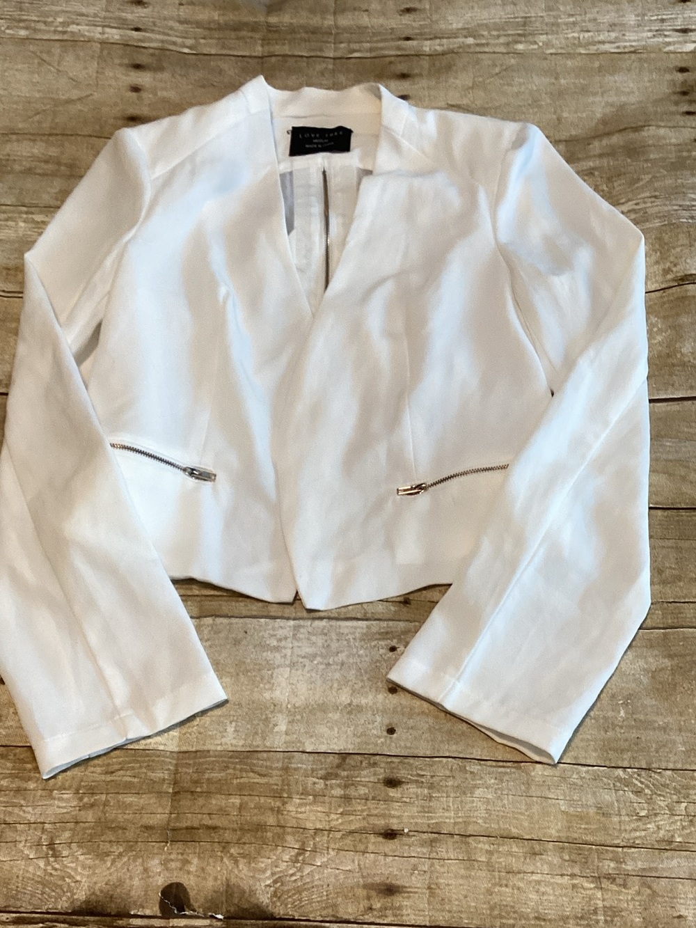 Love Tree White Sheer-Panel Zip-Back Jacket